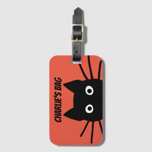 Funny Peeking Black Cat Jouw tekst Custom Bagagelabel (Voorkant (verticaal))