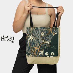 Funny Peeking Cat stijl Art Nouveau Draagtas