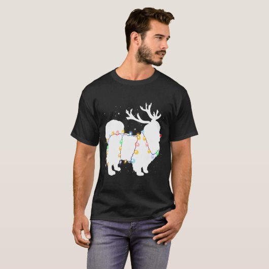Funny Pekingese Dog Tree Christmas Lights Xmas Paj T-shirt (Voorkant volledig)