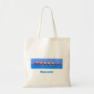 Funny pelican rowing team cartoon illustratie tote bag