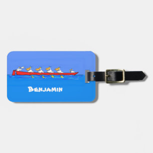 Funny pelicans rowing cartoon illustratie bagagelabel