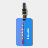 Funny pelicans rowing cartoon illustratie bagagelabel (Voorkant verticaal)