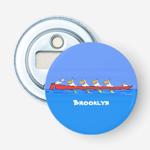 Funny pelicans rowing cartoon illustratie button flesopener