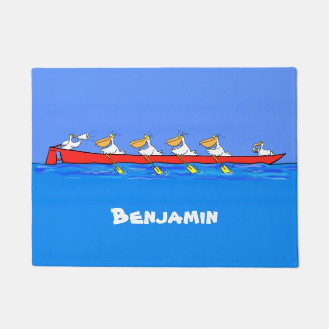 Funny pelicans rowing cartoon illustratie deurmat (Voorkant)