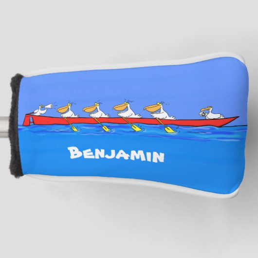 Funny pelicans rowing cartoon illustratie golfheadcover (Voorkant)