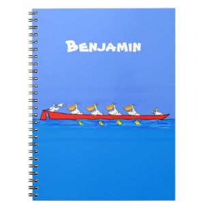 Funny pelicans rowing cartoon illustratie notitieboek