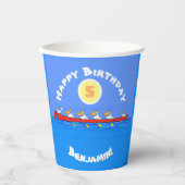 Funny pelicans rowing cartoon illustratie papieren bekers (Voorkant)