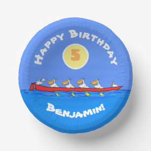 Funny pelicans rowing cartoon illustratie papieren kommen