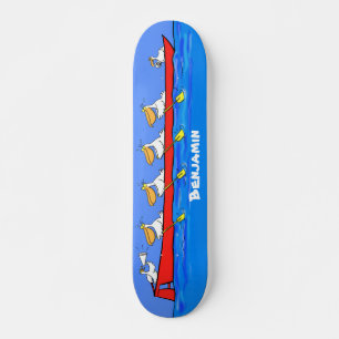 Funny pelicans rowing cartoon illustratie skateboard