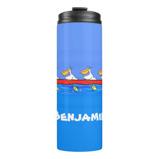 Funny pelicans rowing cartoon illustratie thermosbeker (Voorkant)
