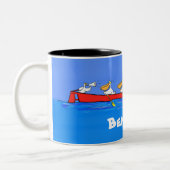 Funny pelicans rowing cartoon illustratie tweekleurige koffiemok (Links)