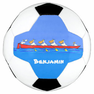 Funny pelicans rowing cartoon illustratie voetbal