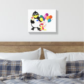 Funny penguin and clown cartoon canvas afdruk (Insitu (Slaapkamer))