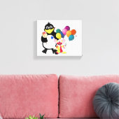 Funny penguin and clown cartoon canvas afdruk (Insitu (Woonkamer))