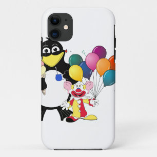 Funny penguin and clown cartoon iPhone 11 hoesje