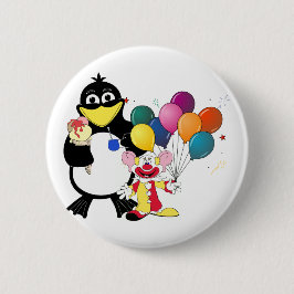 Funny penguin and clown cartoon ronde button 5,7 cm