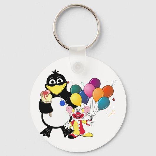 Funny penguin and clown cartoon sleutelhanger (Voorkant)