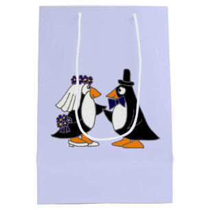 Funny Penguin Bride en Groom Gift Bag Medium Cadeauzakje