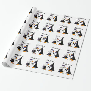 Funny Penguin Bride en Groom Wedding Cartoon Cadeaupapier