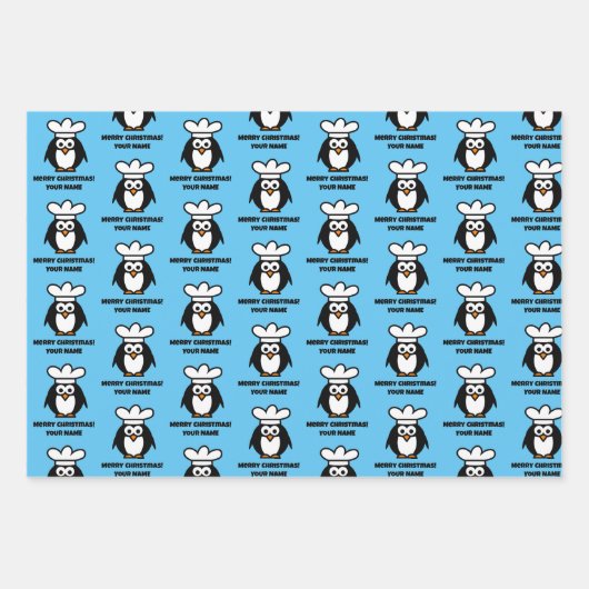 Funny penguin chef cartoon kerstmis inpakpapier vel (Voorkant)