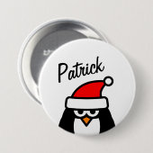 Funny penguin Christmas party name round pinback Ronde Button 7,6 Cm (Voorkant /achterkant)