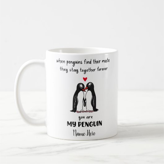 Funny Penguin Couple Valentijnsdag Mok (Links)