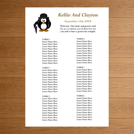 Funny Penguin Greeter Wedding Seating Chart Poster
