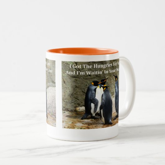 Funny Penguin Memes met Funny Penguin Afbeeldingen Tweekleurige Koffiemok (Voorkant rechts)