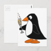 Funny Penguin met Champagne Briefkaart (Voorkant / Achterkant)