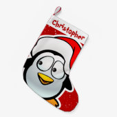 Funny Penguin met Red Santa Hat Kleine Kerstsok (Voorkant (Hangend))