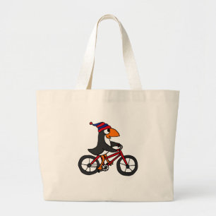 Funny Penguin Riding Red Bicycle Grote Tote Bag