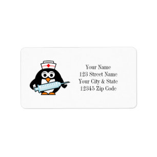 Funny penguin verpleegkundige met adresetiketten s etiket