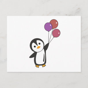 Funny Penguin vliegt op met ballonnen Briefkaart