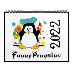 Funny Penguins Cartoon Art Large 2022 Calendar Kalender