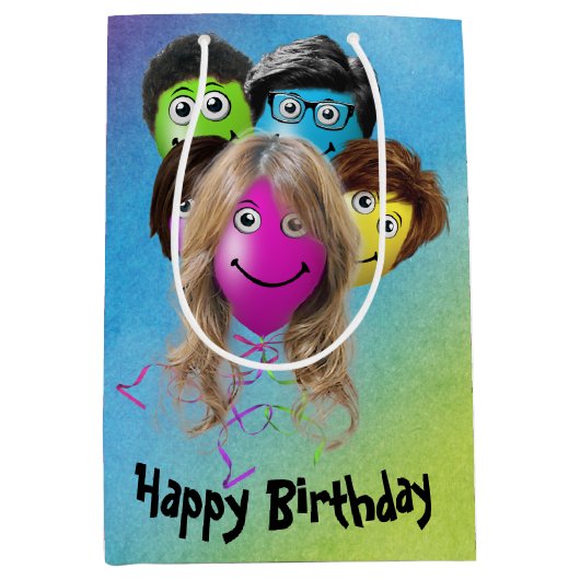 Funny People Birthday Balloons on Rainbow Medium Cadeauzakje (Voorkant)