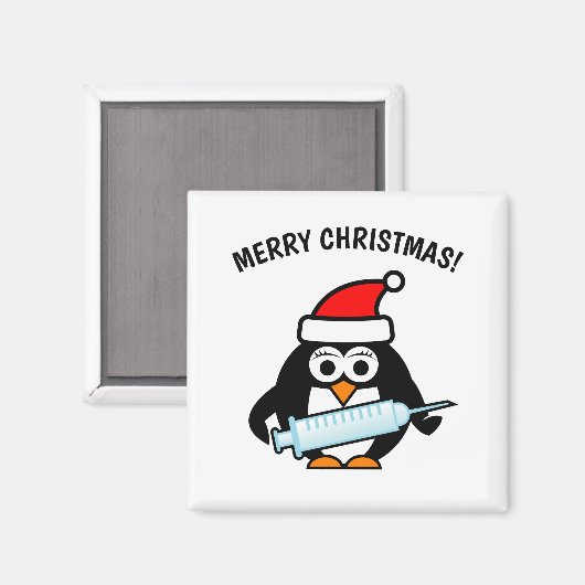 Funny Père Noël allaitant pingouin cadeau aimant N (Recto/Verso)
