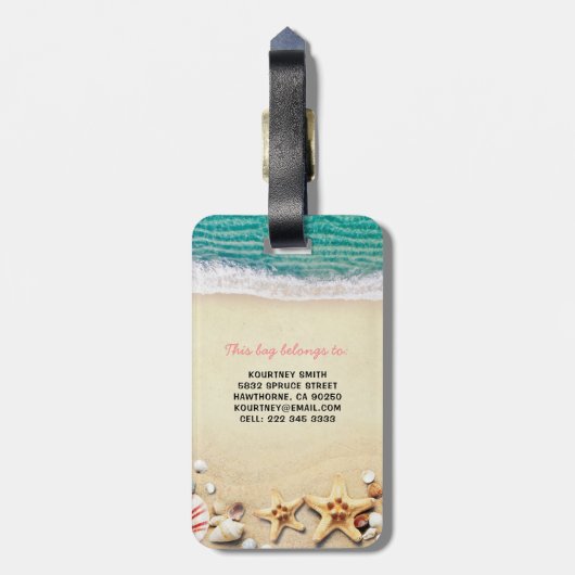 Funny Personalized Beach Summer Bag Attentie Bagagelabel (Achterkant verticaal)