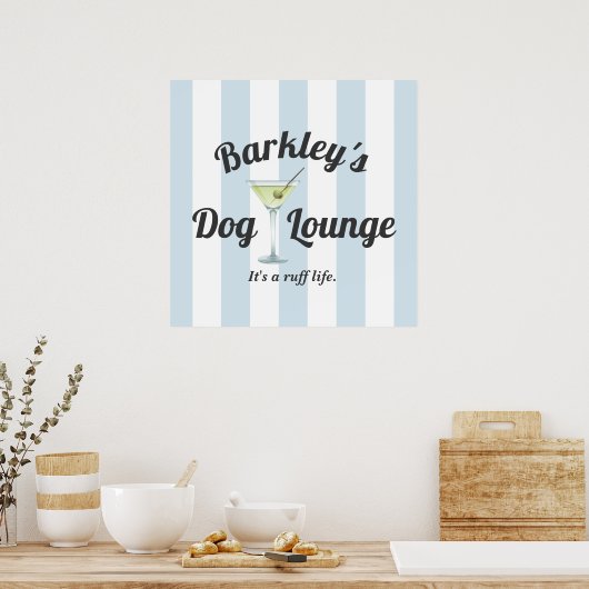 Funny Personalized Blue Stripe Dog Lounge Poster (Keuken)