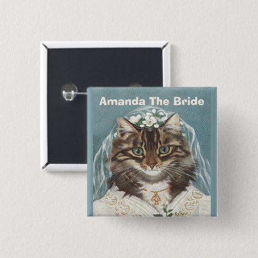 Funny personalized cat bride vierkante button 5,1 cm (Voorkant /achterkant)