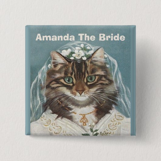 Funny personalized cat bride vierkante button 5,1 cm (Voorkant)