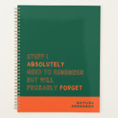 Funny Personalized Modern Green Orange Custom Name Planner (Voorkant)