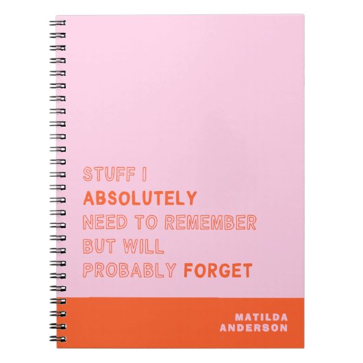 Funny Personalized Modern Pink Orange Custom Name Notitieboek (Voorkant)