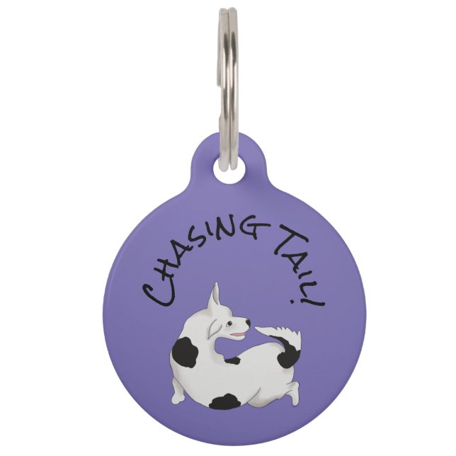 Funny Personalized Pet Dog ID Label - Chasing Tail Huisdierpenning (Voorkant)