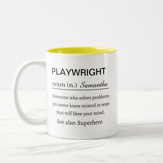 Funny Personalized Playwright Definition Tweekleurige Koffiemok (Links)