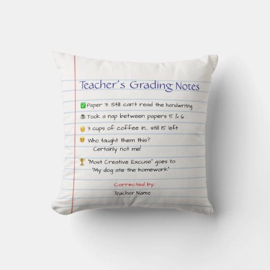 Funny Personalized Teacher Coussin - Notes de clas (Recto)