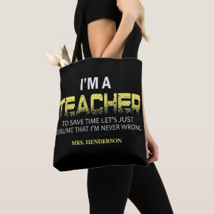 Funny Personalized Yellow Black Teacher Canvas tas