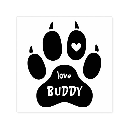 Funny Pet Dog's Name Paw Print Heart & Signature Zelfinktende Stempel (Design)