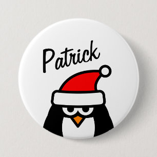 Funny pguin met kerstfeest naam ronde pinback button 7,6 cm