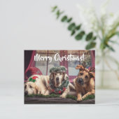 Funny Photo Dogs in kerstAntlers en hoofdkleding Briefkaart (Staand voorkant)