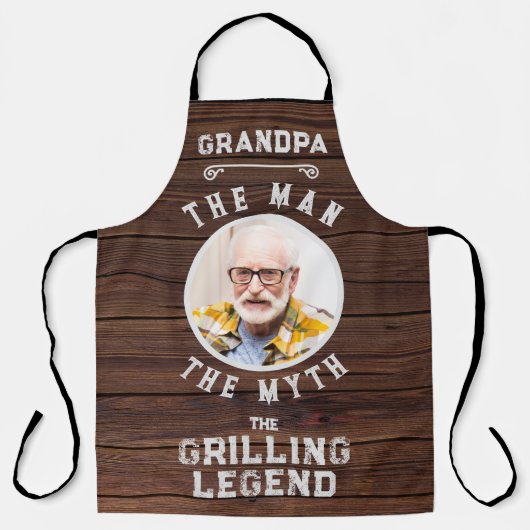 Funny Photo Grandpa Man Myth Grilling Legend Schort (Voorkant)